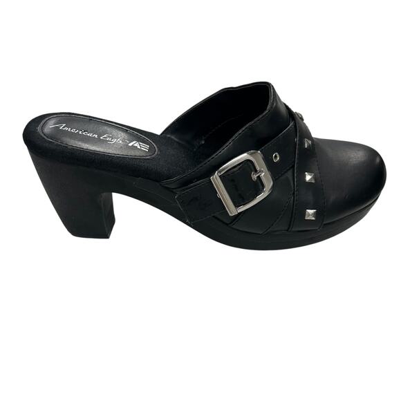 Y2K Rocker Chic Studded Mule Heels American Eagle Black Buckle Size 9 - Picture 2 of 7